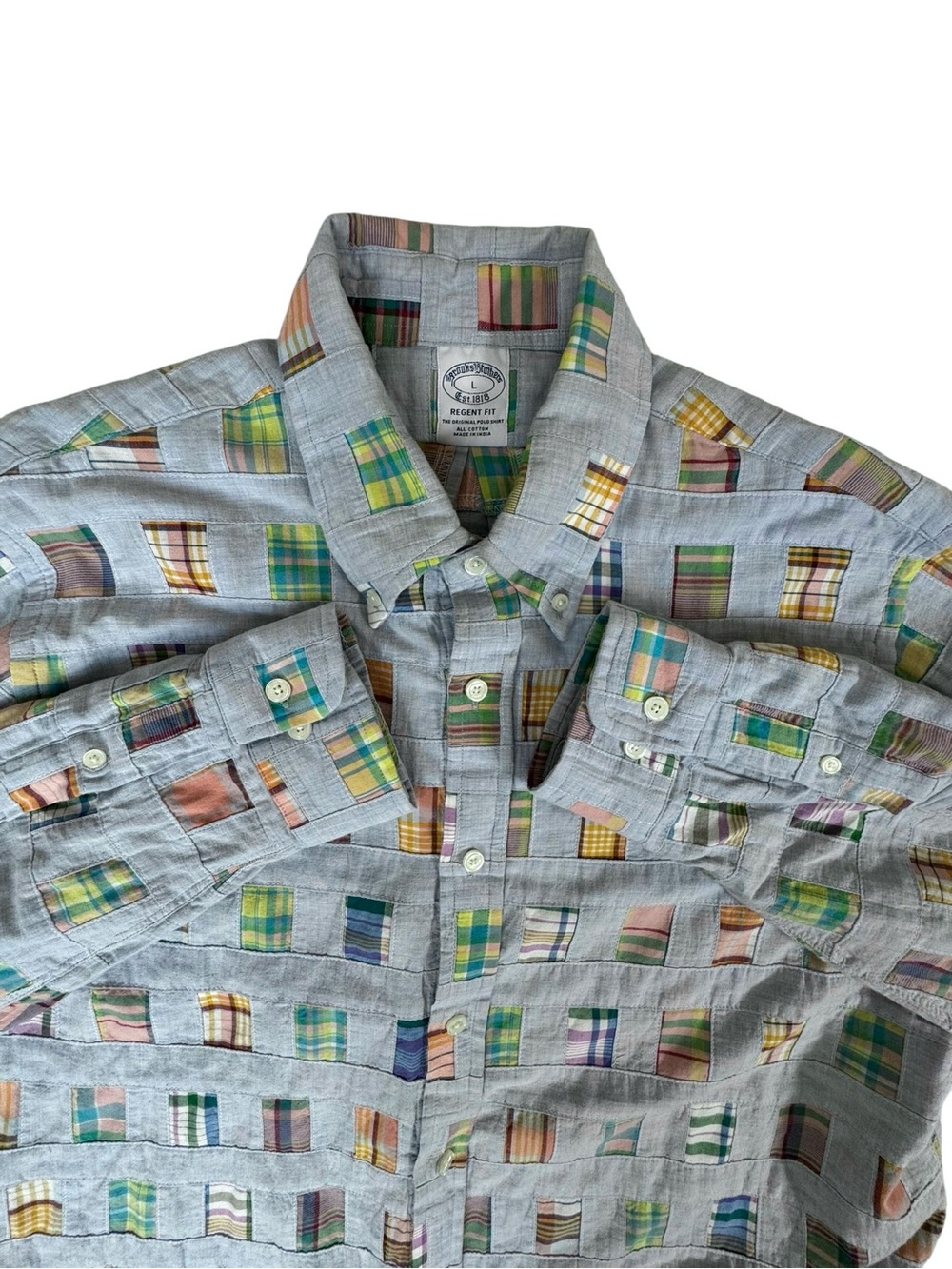 Brooks Brothers Regent Fit Patchwork Madras Button Down Shirt Men L Cotton Prep